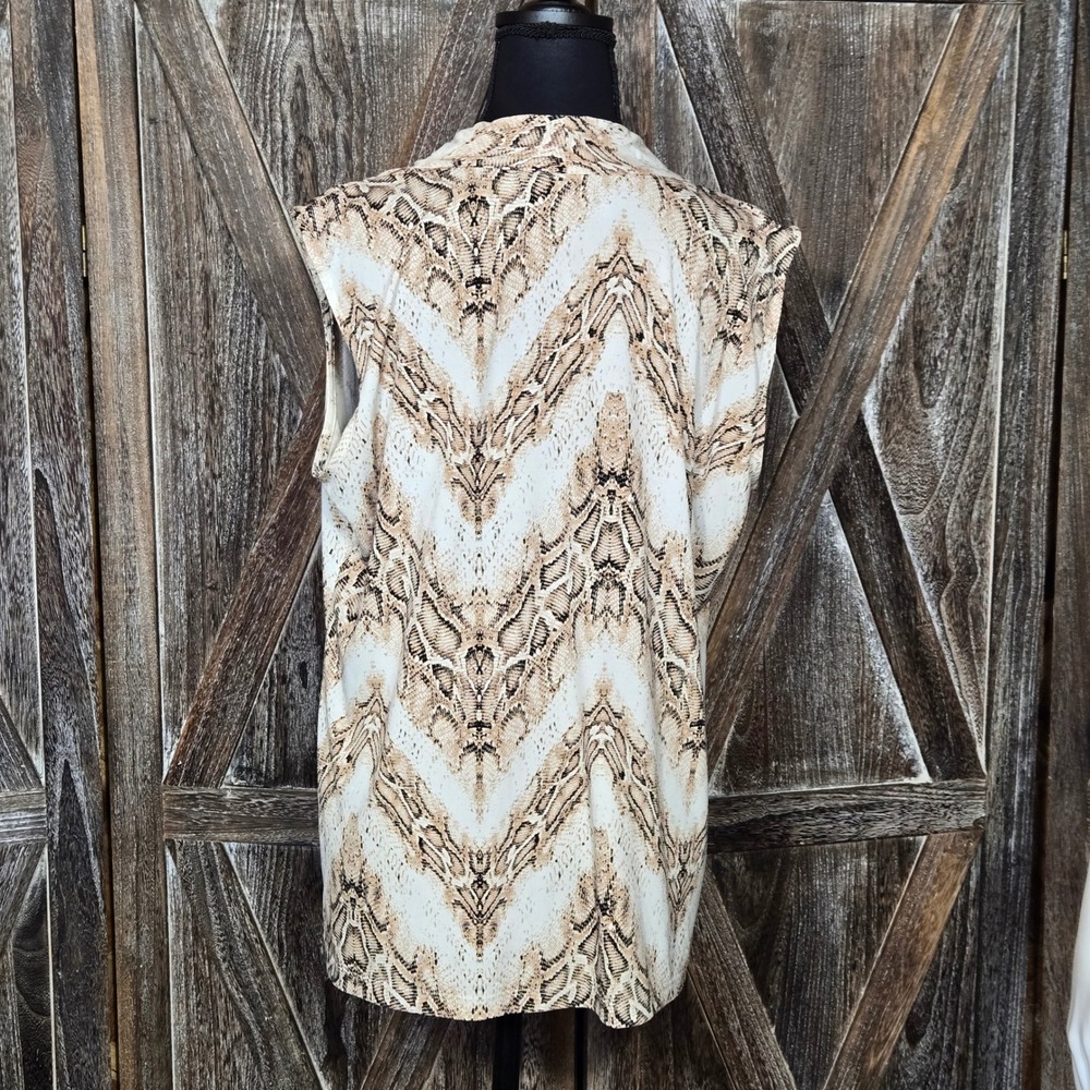 Dana Buchman Womens Snakeskin Print Sleeveless V-Neck Blouse Tan Cream Large - Picture 2 of 7